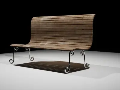Exterior Wooden Bench 3D model 3D model