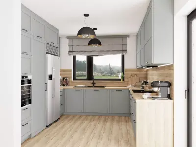 Grey Classic Kitchen  Dust Grey  Full kitchen scene 3D model