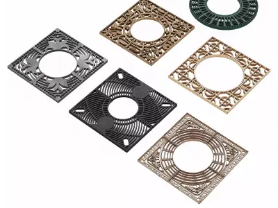 Set of 6 decorative tree grills 3D model