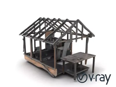 Burned House Ruins Architectural model pack Low-poly 3D model