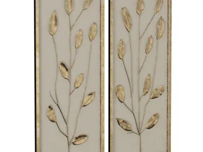 Gold Leaf and Linen Panels Artwork 3D model