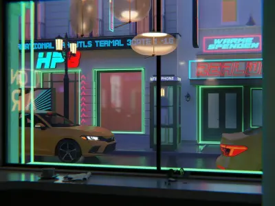 street city at night with neon signs 3D model