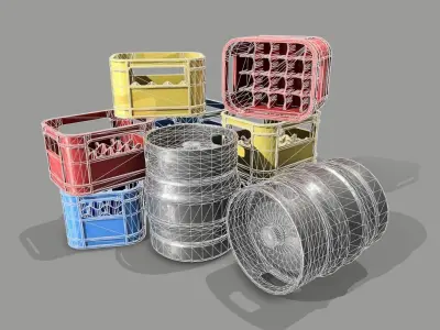 Keg and Beer crate - Tokyo steet Lowpoly Gameready Low-poly 3D model