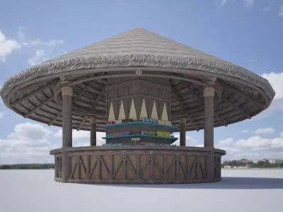 Conical Thathc Roof Pavilion Bar Kiosk 3D model