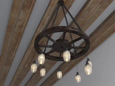 Wooden Chandelier Free 3D model
