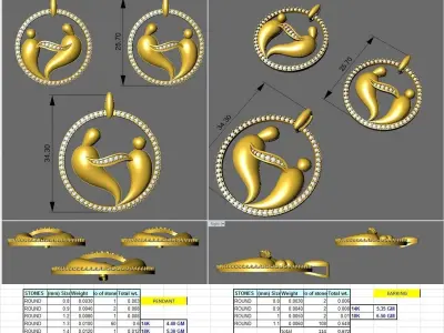 Pendant Earring Set 3dm STL OBJ FBX Render Details 3D print model get