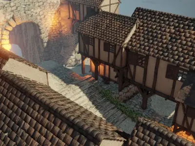 medieval town AOE style Low-poly 3D model