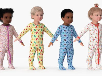  Babies in Full Bodysuit A-Pose Collection 