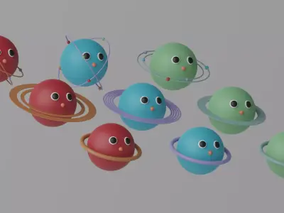 Cartoon Cute Planets Stars Collection Low-poly 3D model