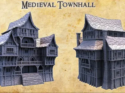 Medieval Townhall Tabletop Terrain 28MM 3D print model 3D print model