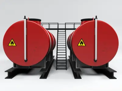 Oil tank industrial double Low-poly 3D model