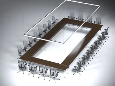 Modern 24-Person Conference Table with Linear Lighting 3D model