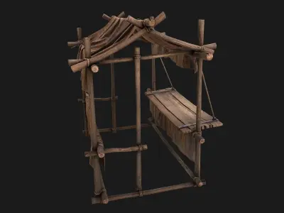 Medieval  Market Stall Brown Low-poly 3D model