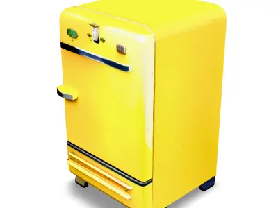 Retro Yellow Refrigerator 3D Model Vintage Style Appliance Low-poly 3D model