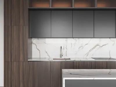 Contemporary wooden kitchen 3D model