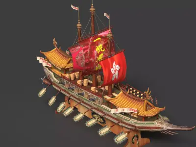 Chinese Ancient Junk Ship  Low-poly 3D model