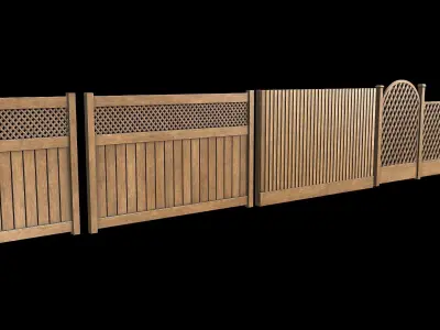 Wooden Fence set PBR 03 Low-poly 3D model