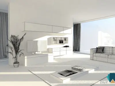 Modern living room on the sea 3D model