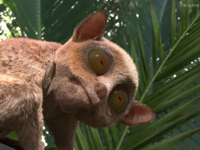  Tarsier Monkey in Tilted Head Pose Fur for Cinema 4D 