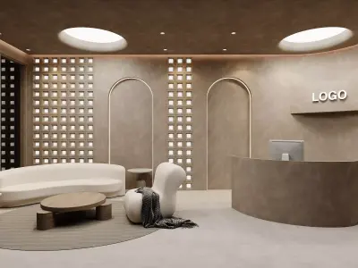 Creamy Japandi  Reception Area Interior 3D model