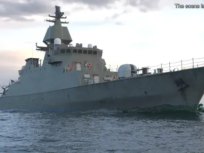 Armed Warship Naval with Combat Helicopter Rigged 3D model