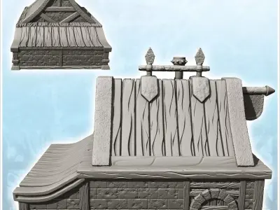 Medieval annex building with spiked roof 2 - Medieval Gothic Feu 3D print model