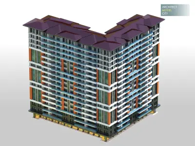 Huge Apartment Architectural 3d Model with Render Scene Low-poly 3D model