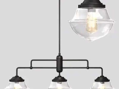 Avery Industrial Farmhouse Rustic Iron Glass Linear LED Pendant Low-poly 3D model