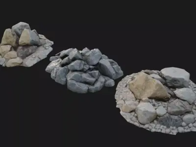 Stone Pile 3-Pack Game-Ready Low-poly 3D model