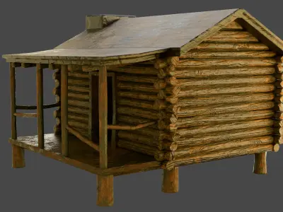 old wooden cabin Low-poly 3D model