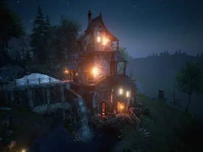 WaterMill Environment Low-poly 3D model