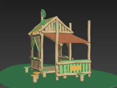 Backyard wood house chalet playground for children play game    3D model