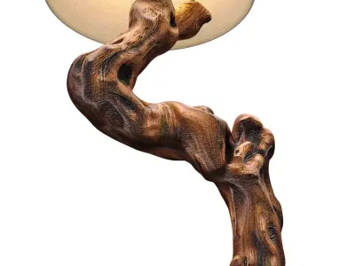 Rustic Nightstand table lamp light natural Sculptural driftwood  3D model