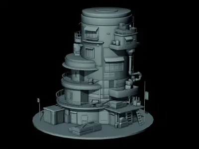 Stylized Sci-Fi Building Low-Poly Low-poly 3D model
