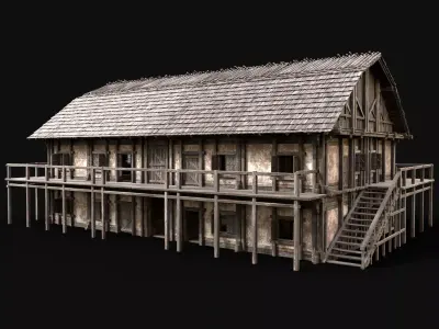 TAVERN ENTERABLE MEDIEVAL HOUSE INN HUT FARM COTTAGE WOODEN AAA Low-poly 3D model