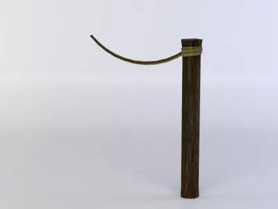 Fence segment pole with rope Low-poly 3D model