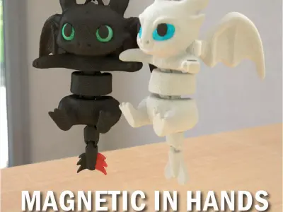 Toothless and light fury - Magentic Articulated 3D print model