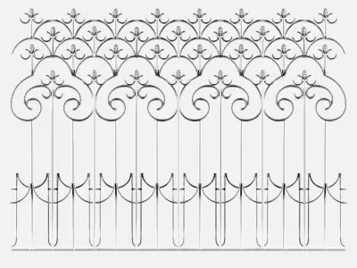 Forging set 1 ornamental wrought iron fence 3D model