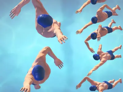 Swimming Man Classic Style Riged and Animated Low-poly 3D model