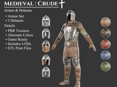 Medieval Collection Crude Armor and Helmets 3D Model Pack