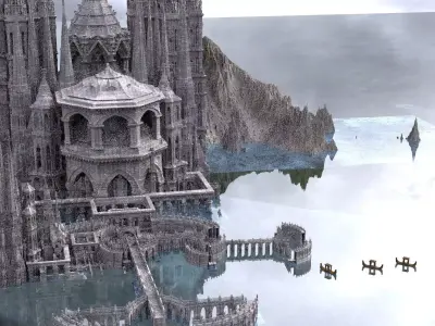 Ancient Civilization Grand Ruins with Boats Kitbash 3D model