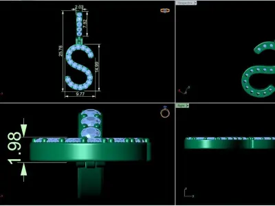 Alphabet S-letter single row pendant 3D print model