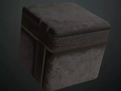 Brushed Dark Concrete Wall with Wood Inlay Frame PBR Seamless Texture