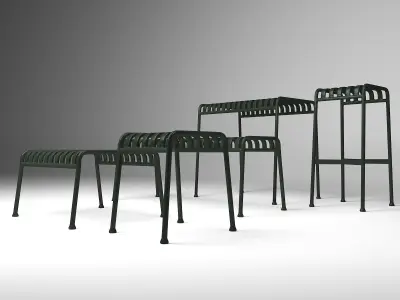 Palissade Ottoman and Table and Bar Stool and Stool and Bench 3D model
