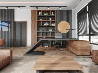 office room design and scene Low-poly 3D model