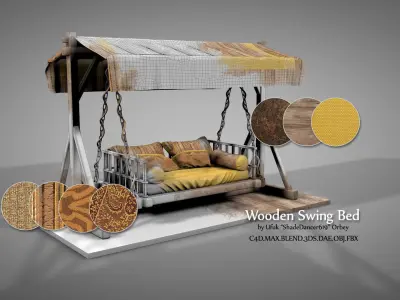Wooden Swing Bed 3D model
