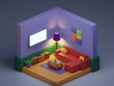 Low Poly Isometric Living Room Low-poly 3D model