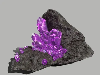 Crystal Set amethyst rock Low-poly 3D model