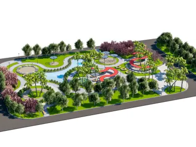 Modern Urban Park and Public Square 3D Model Low-poly 3D model