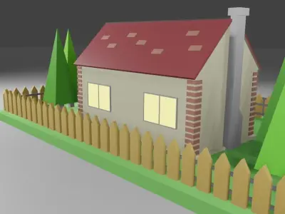 Low Poly House - 3D model on road Free low-poly 3D model